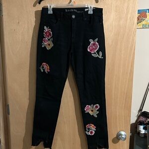 Rocks & Indigo Black Jeans with Floral Embroidery